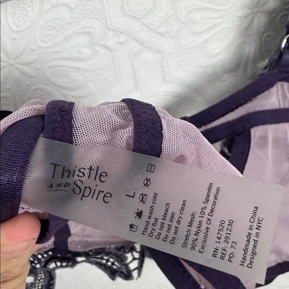 Thistle & Spire Meadow Bralette Sheer Mesh Bralette Purple Lace Strappy Large - Picture 7 of 7